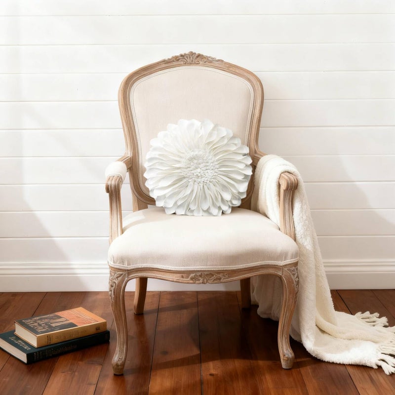 JWH 3D Flower Throw Pillow Covers Decorative Aesthetic Sunflower Accent Pillow Cases Handmade Pillowcase Round Cushion for Car Bedroom Bed Couch Chair with Insert 12 Inch White - Image 2